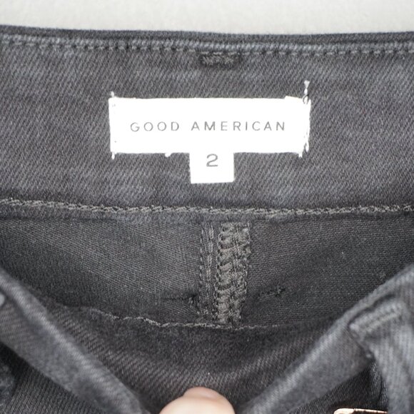 New Good American Power Stretch Pull-On Flare Jeans in Black001 size 2/26 - Picture 13 of 15
